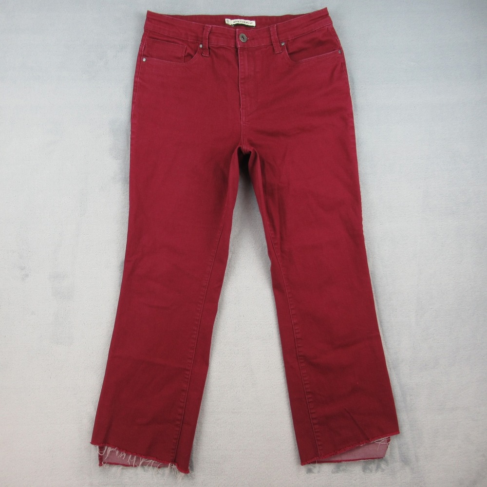 Whetherly Savannah Slim Kick Flare Jeans Women 31/12 Red High Rise Raw Hem Denim